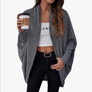 Grey/Black Open Front Long Sleeve Knit Cardigan Sweater